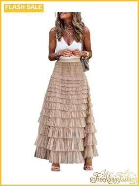Ruffled Tiered Tutu Tulle Skirt High Waist A-Line Ankle Length Prom Party